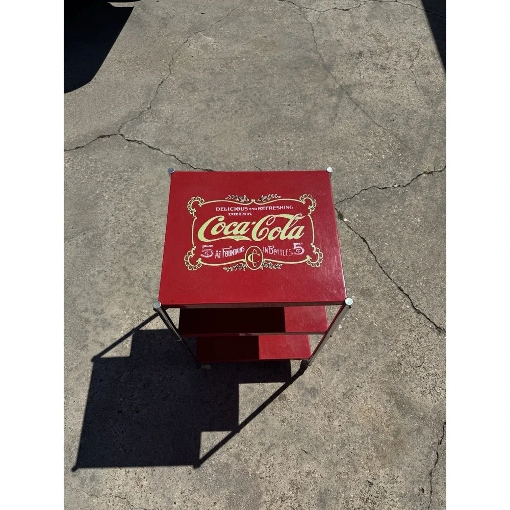 Vintage Coca-Cola 3 Tier Metal Rolling‎ Cart Serving Stand Retro Soda Rack